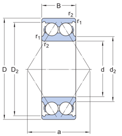 3206 A Double row angular contact ball bearing drawing 3206 A Double row angular contact ball bearing drawing